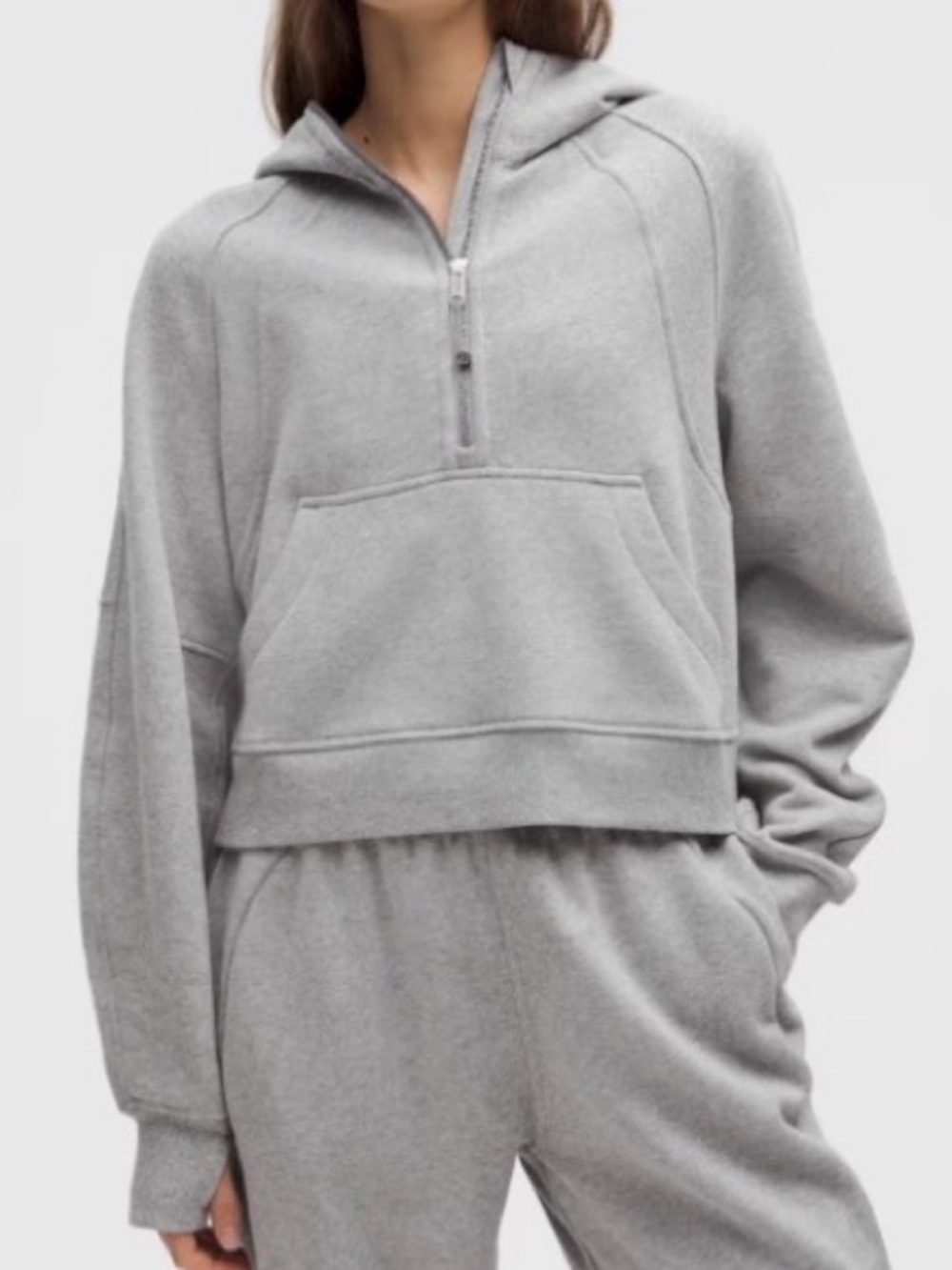 lululemon athletica Light Gray Cropped Half-Zip Hoodie